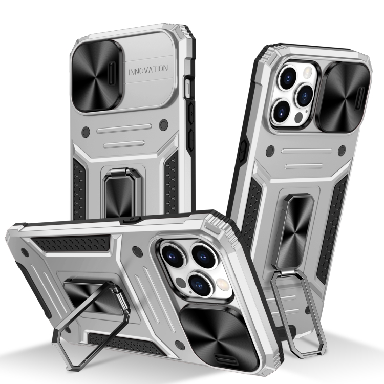 

For iPhone 12 Pro Max Camshield Robot TPU Hybrid PC Phone Case(Silver)