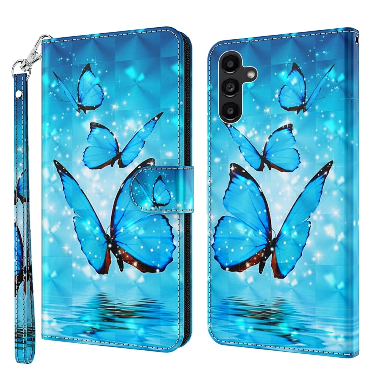 

For Samsung Galaxy A15 3D Painting Pattern Flip Leather Phone Case(Three Butterflies)