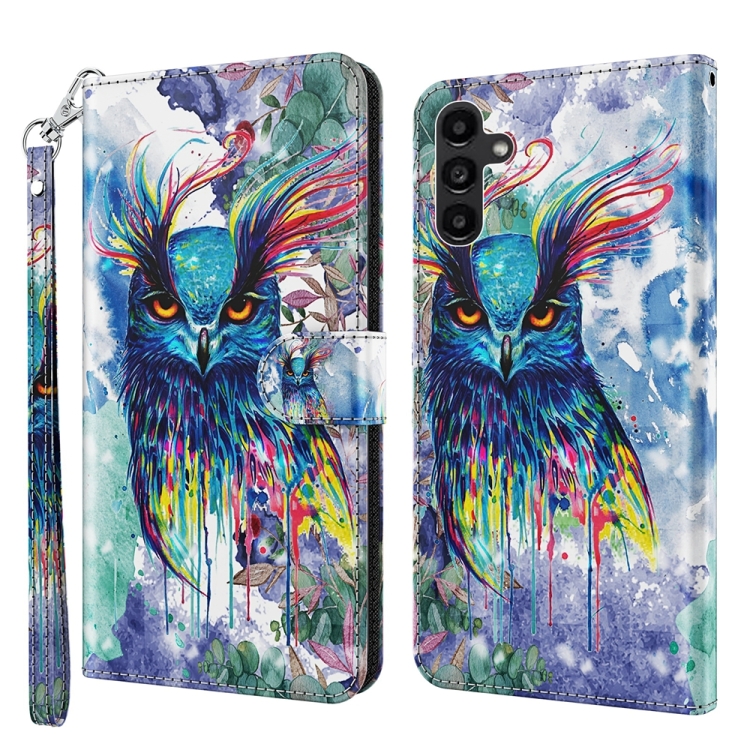 

For Samsung Galaxy A15 3D Painting Pattern Flip Leather Phone Case(Watercolor Owl)