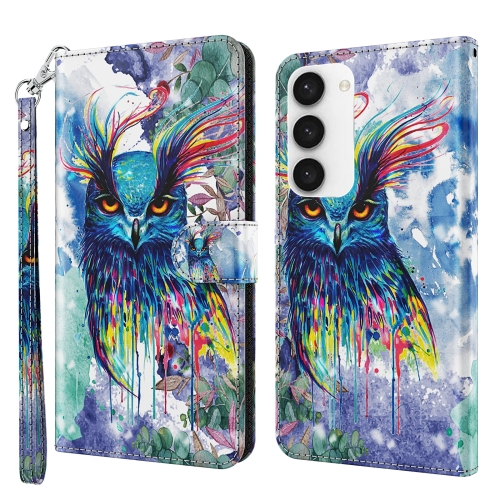 

For Samsung Galaxy S24+ 5G 3D Painting Pattern Flip Leather Phone Case(Watercolor Owl)
