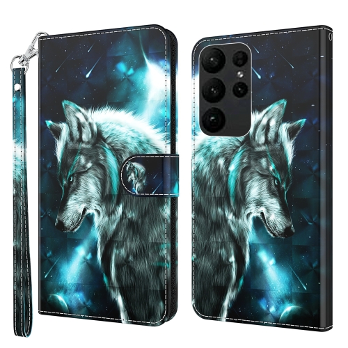 

For Samsung Galaxy S24 Ultra 5G 3D Painting Pattern Flip Leather Phone Case(Wolf)