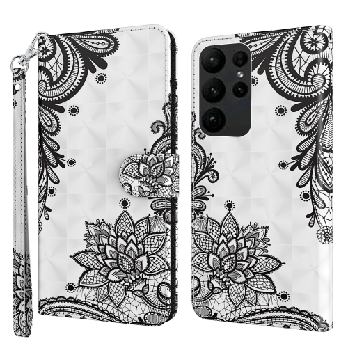 

For Samsung Galaxy S24 Ultra 5G 3D Painting Pattern Flip Leather Phone Case(Diagonal Black Flower)