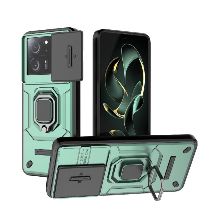 

For Xiaomi Redmi K60 Ultra 5G Sliding Camshield TPU + PC Shockproof Phone Case with Holder(Green)