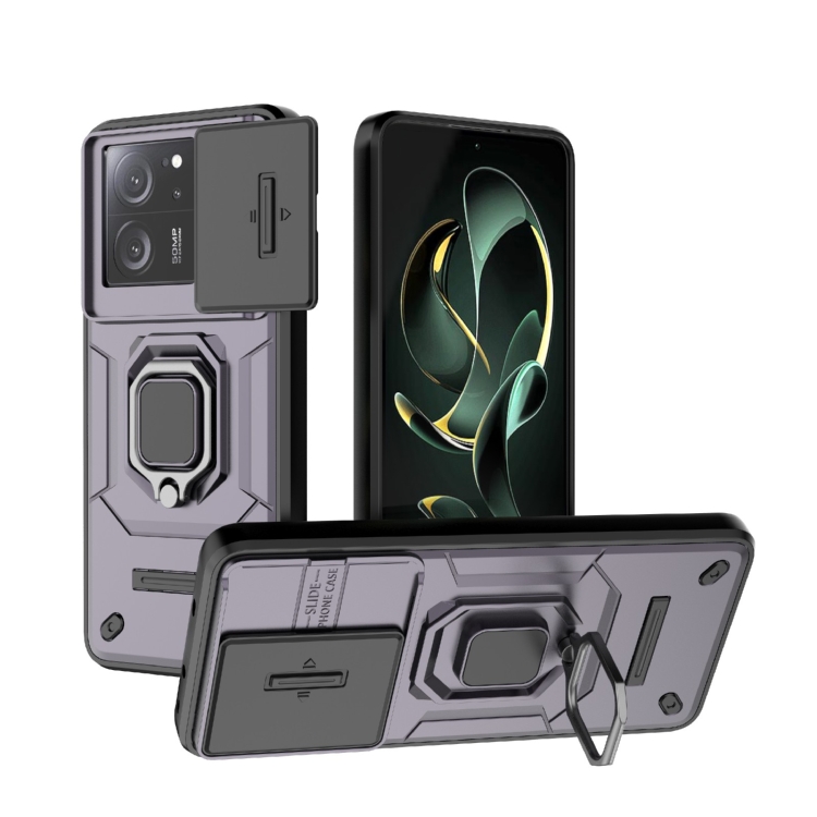 

For Xiaomi Redmi K60 Ultra 5G Sliding Camshield TPU + PC Shockproof Phone Case with Holder(Purple)
