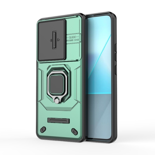 

For Xiaomi Redmi Note 13 Pro 5G Sliding Camshield TPU + PC Shockproof Phone Case with Holder(Green)