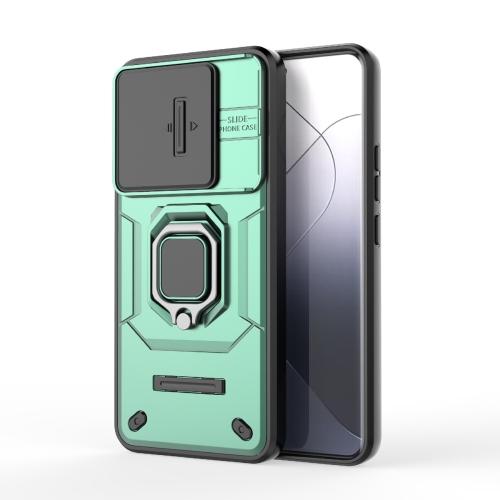 

For Xiaomi 14 Pro 5G Sliding Camshield TPU + PC Shockproof Phone Case with Holder(Green)