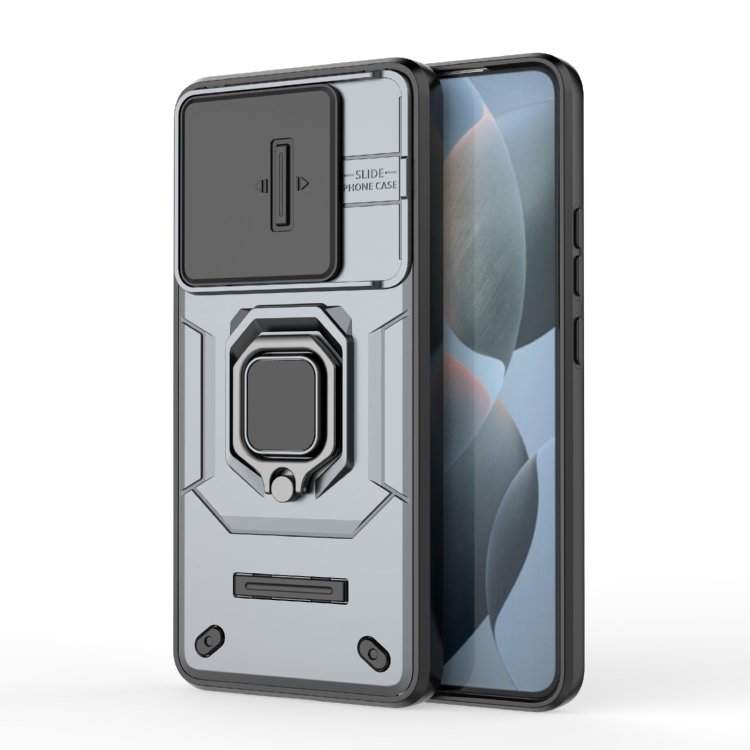 

For Xiaomi Redmi K70 5G Sliding Camshield TPU + PC Shockproof Phone Case with Holder(Grey)