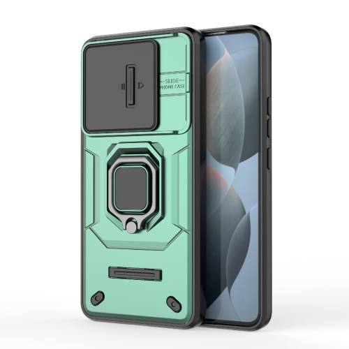 

For Xiaomi Redmi K70 5G Sliding Camshield TPU + PC Shockproof Phone Case with Holder(Green)