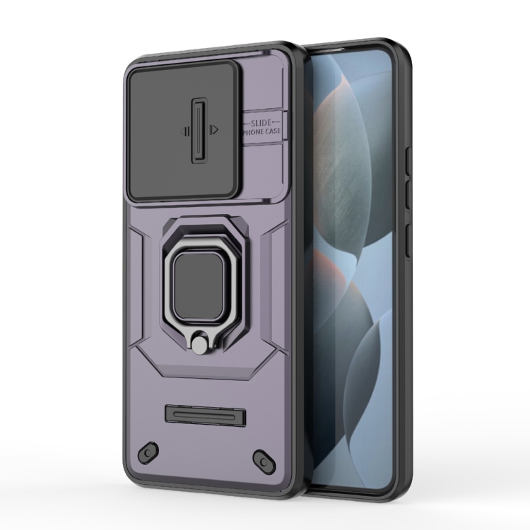 

For Xiaomi Redmi K70 5G Sliding Camshield TPU + PC Shockproof Phone Case with Holder(Purple)