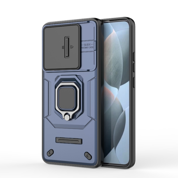 

For Xiaomi Redmi K70E 5G Sliding Camshield TPU + PC Shockproof Phone Case with Holder(Blue)