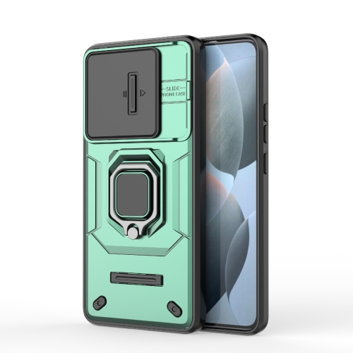 

For Xiaomi Redmi K70E 5G Sliding Camshield TPU + PC Shockproof Phone Case with Holder(Green)