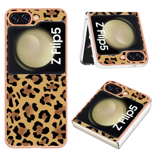 

For Samsung Galaxy Z Flip5 Electroplating Marble Dual-side IMD Phone Case(Leopard Print)