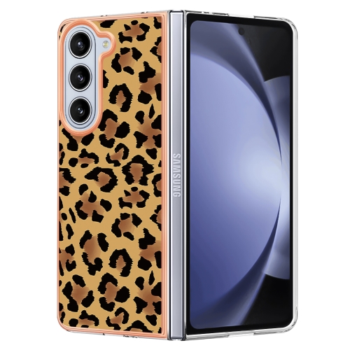 

For Samsung Galaxy Z Fold5 Electroplating Marble Dual-side IMD Phone Case(Leopard Print)