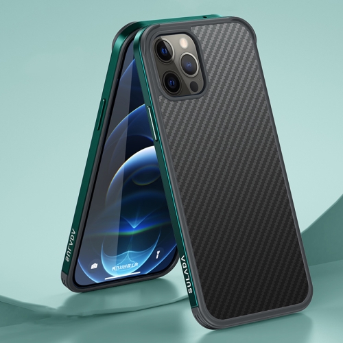 

For iPhone 13 Pro SULADA Luxury 3D Carbon Fiber Textured Metal + TPU Frame Phone Case(Dark Green)