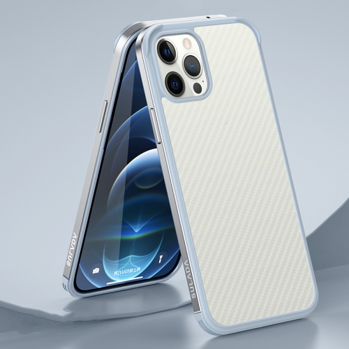 

For iPhone 13 Pro SULADA Luxury 3D Carbon Fiber Textured Metal + TPU Frame Phone Case(Silver)