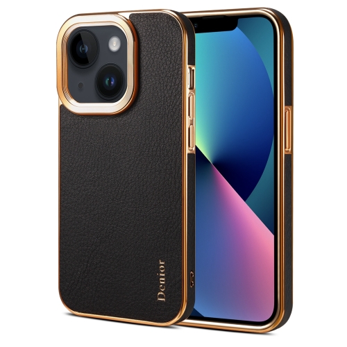 

For iPhone 13 Denior Cowhide Leather Plating Phone Case(Black)