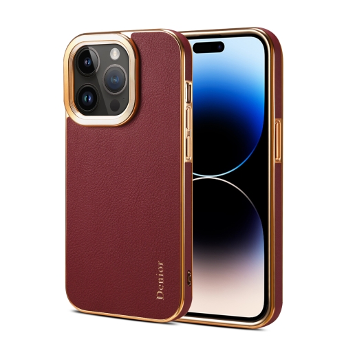 

For iPhone 15 Pro Max Denior Cowhide Leather Plating Phone Case(Red)