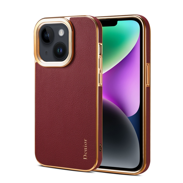 

For iPhone 15 Plus Denior Cowhide Leather Plating Phone Case(Red)