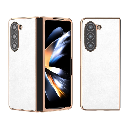 

For Samsung Galaxy Z Fold5 Nano Electroplating Dual Color Lichi Texture PU Phone Case(White)