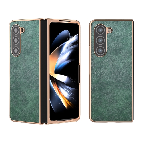 

For Samsung Galaxy Z Fold5 Nano Electroplating Dual Color Lichi Texture PU Phone Case(Green)