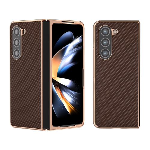 

For Samsung Galaxy Z Fold5 Nano Electroplating Carbon Fiber Texture Phone Case(Dark Brown)
