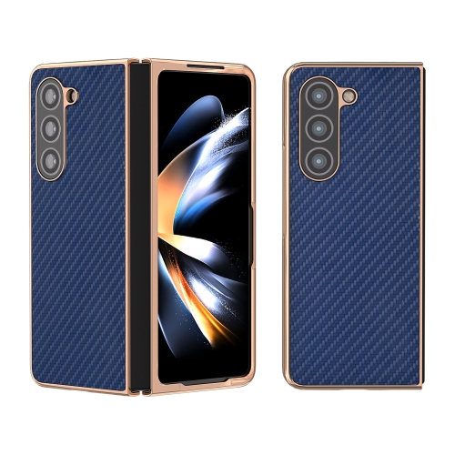 

For Samsung Galaxy Z Fold5 Nano Electroplating Carbon Fiber Texture Phone Case(Navy Blue)