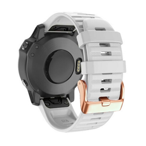 

For Garmin Fenix 7S / 6S Pro / 5S Plus 20mm Rose Gold Buckle Quick Release Silicone Watch Band(White)