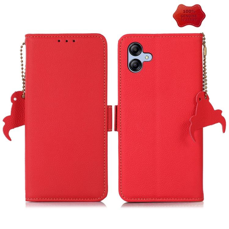 

For Samsung Galaxy A05 Side-Magnetic TJ Genuine Leather RFID Phone Case(Red)
