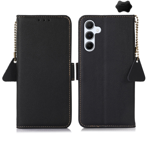 

For Samsung Galaxy A55 5G Side-Magnetic TJ Genuine Leather RFID Phone Case(Black)