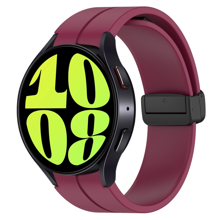 

For Samsung Galaxy Watch 6 / 6 Classic Magnetic Folding Black Buckle Silicone Watch Band, Size:Small Size(Wine Red)