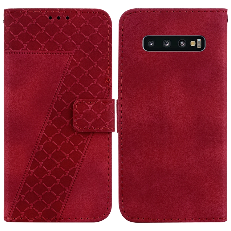 

For Samsung Galaxy S10 7-shaped Embossed Leather Phone Case(Red)