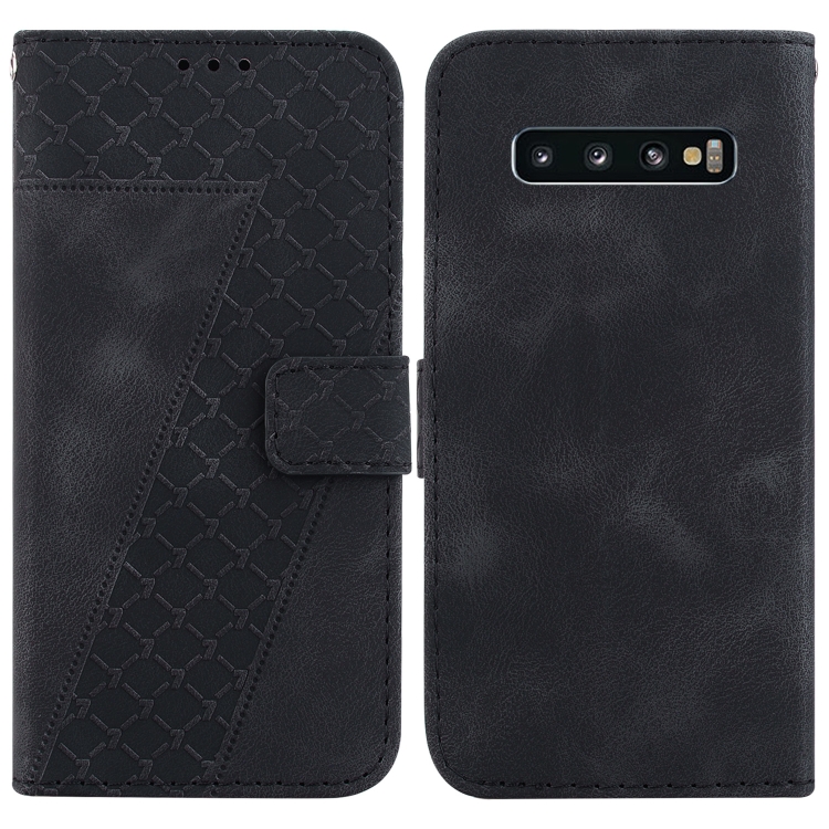 

For Samsung Galaxy S10 7-shaped Embossed Leather Phone Case(Black)