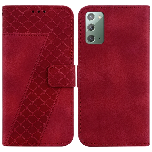 

For Samsung Galaxy Note20 7-shaped Embossed Leather Phone Case(Red)