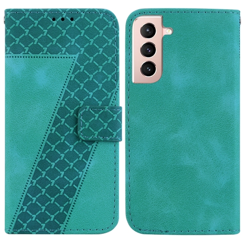 

For Samsung Galaxy S21 5G 7-shaped Embossed Leather Phone Case(Green)