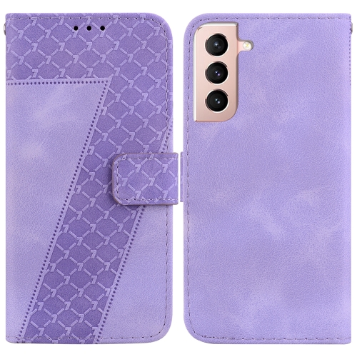 

For Samsung Galaxy S21 5G 7-shaped Embossed Leather Phone Case(Purple)