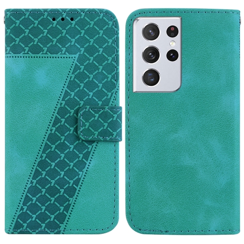 

For Samsung Galaxy S21 Ultra 5G 7-shaped Embossed Leather Phone Case(Green)