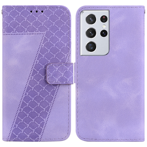 

For Samsung Galaxy S21 Ultra 5G Seven-shaped Embossed Leather Phone Case(Purple)