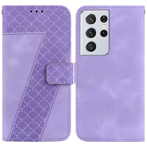 

For Samsung Galaxy S21 Ultra 5G 7-shaped Embossed Leather Phone Case(Purple)