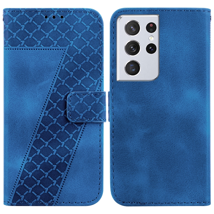 

For Samsung Galaxy S21 Ultra 5G 7-shaped Embossed Leather Phone Case(Blue)