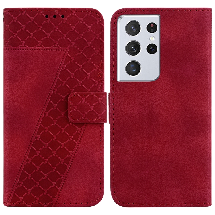 

For Samsung Galaxy S21 Ultra 5G 7-shaped Embossed Leather Phone Case(Red)