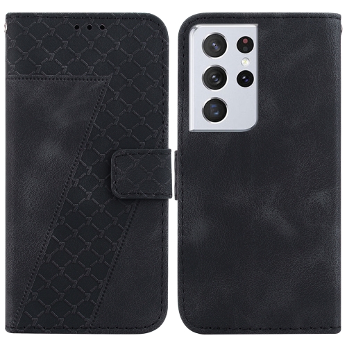 

For Samsung Galaxy S21 Ultra 5G Seven-shaped Embossed Leather Phone Case(Black)