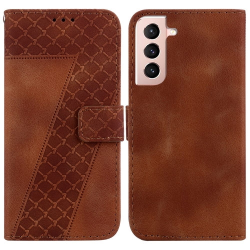 

For Samsung Galaxy S22 5G 7-shaped Embossed Leather Phone Case(Brown)