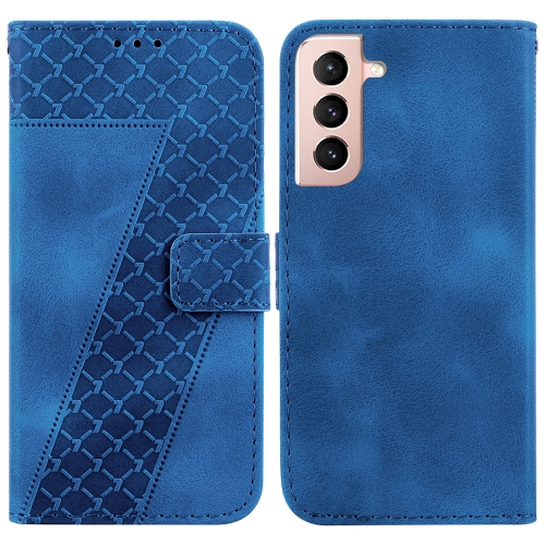 

For Samsung Galaxy S22 5G 7-shaped Embossed Leather Phone Case(Blue)