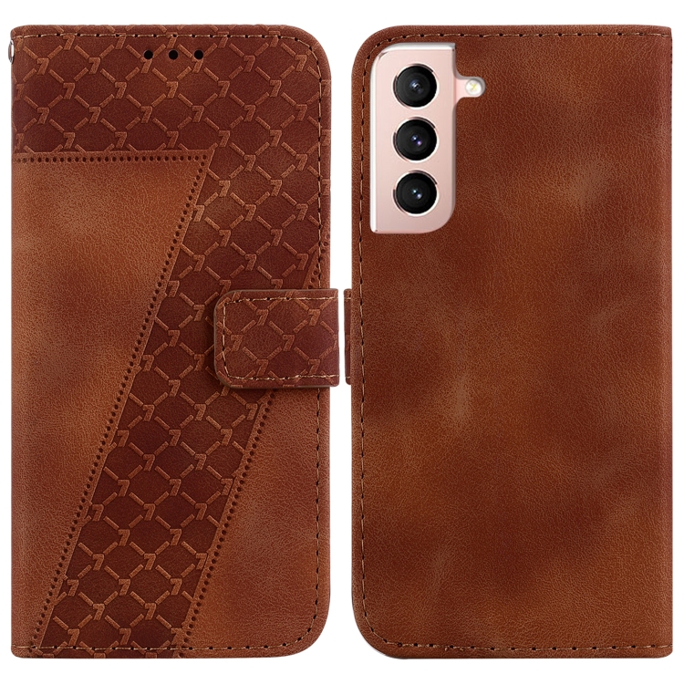 

For Samsung Galaxy S22+ 5G 7-shaped Embossed Leather Phone Case(Brown)