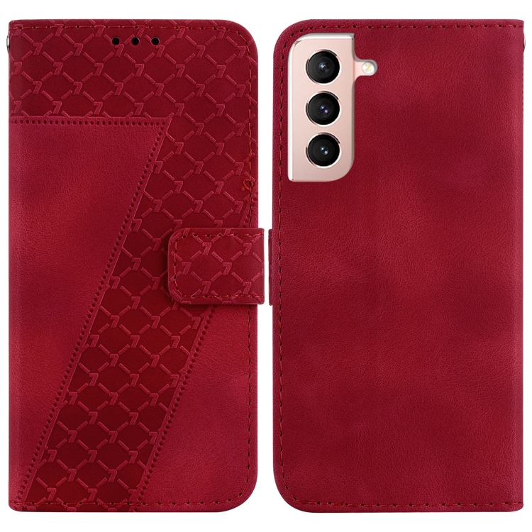 

For Samsung Galaxy S22+ 5G 7-shaped Embossed Leather Phone Case(Red)