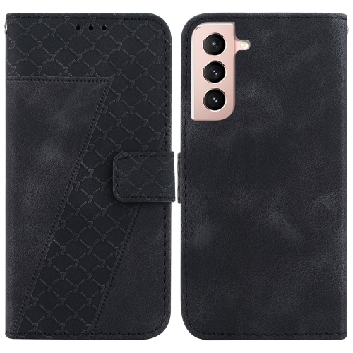 

For Samsung Galaxy S22+ 5G 7-shaped Embossed Leather Phone Case(Black)