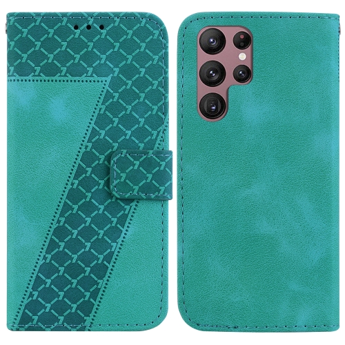

For Samsung Galaxy S22 Ultra 5G 7-shaped Embossed Leather Phone Case(Green)