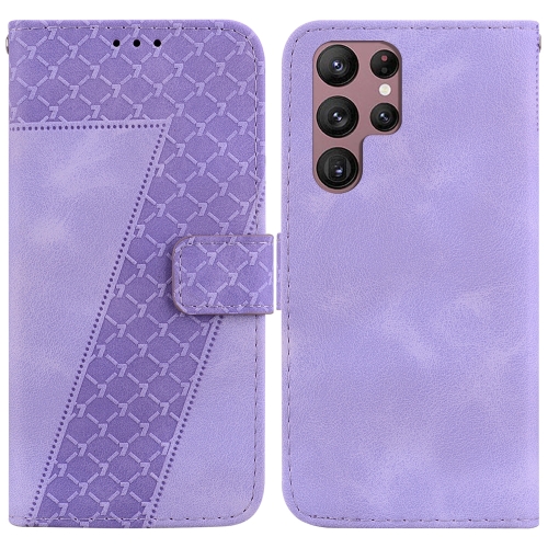 

For Samsung Galaxy S22 Ultra 5G 7-shaped Embossed Leather Phone Case(Purple)