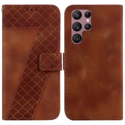 

For Samsung Galaxy S22 Ultra 5G 7-shaped Embossed Leather Phone Case(Brown)