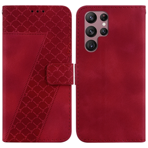 For Samsung Galaxy S22 Ultra 5G 7-shaped Embossed Leather Phone Case(Red)